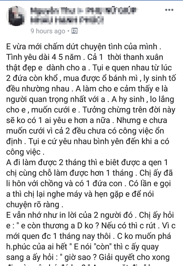 Rớt nước mắt trước nỗi đau đớn của cô gái bị người yêu phụ bạc cặp với chị đã ly hôn - Ảnh 1.